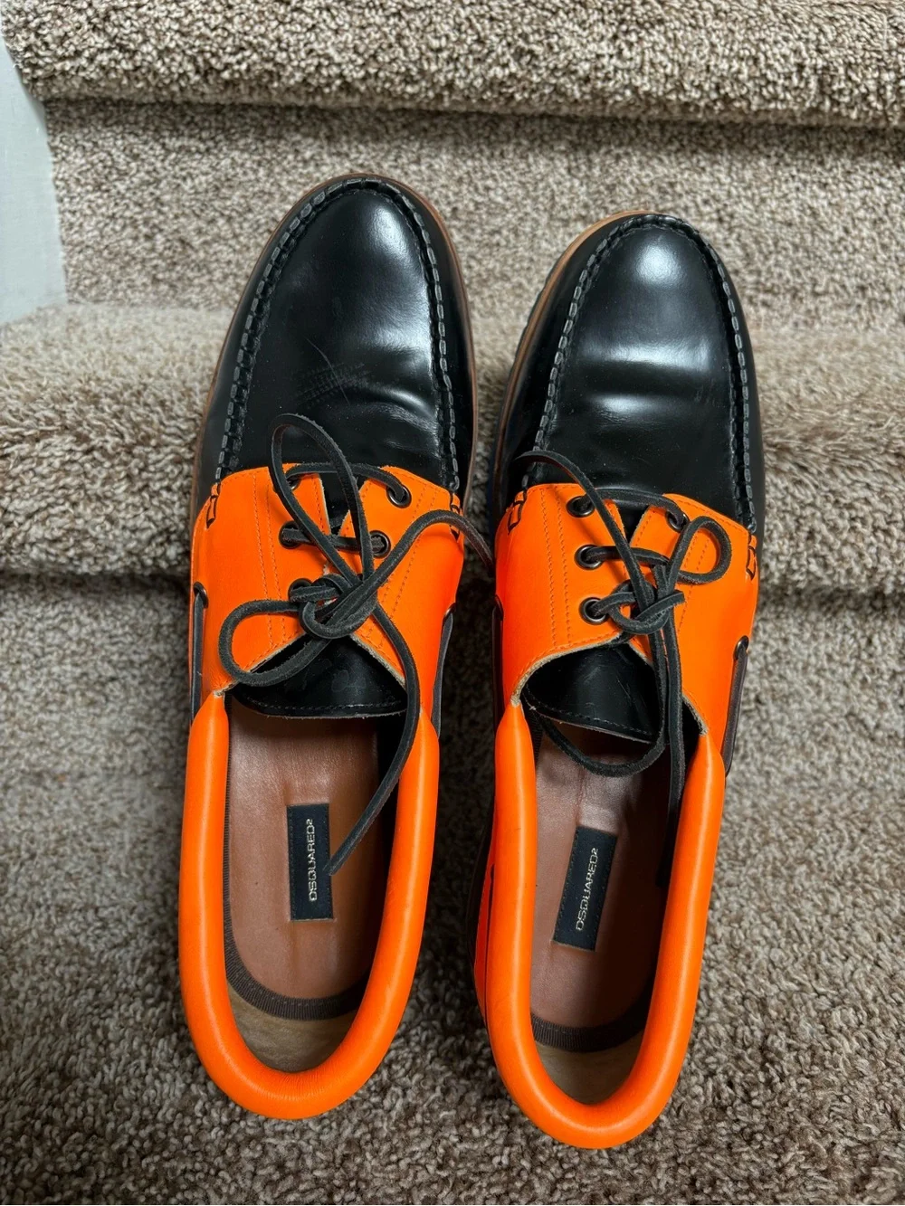 DSQUARED2 Black, Orange and Blue Leather Men’s Boat Shoes